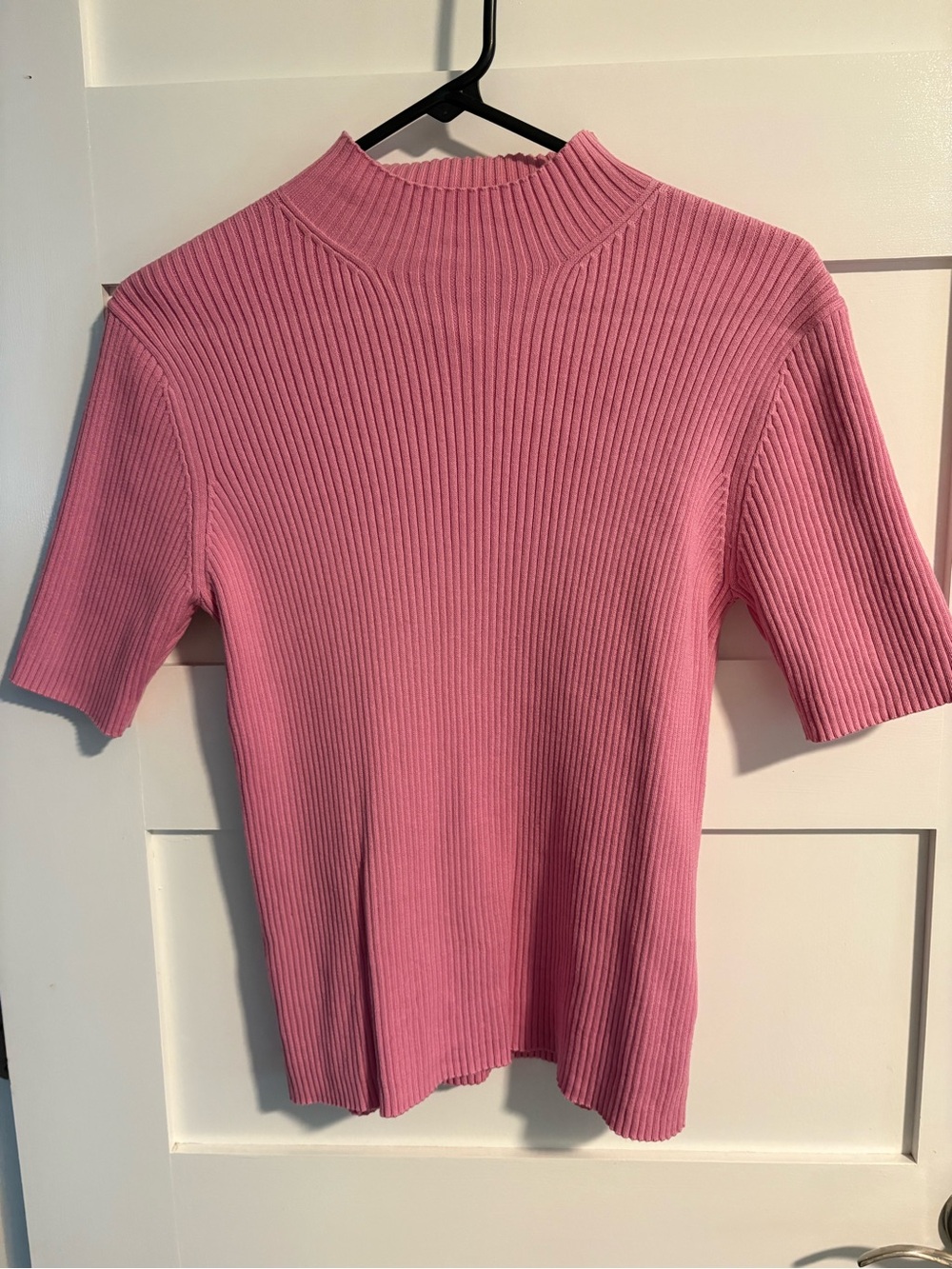 Worthington cotton Pink Ribbed Mock Neck Short Sleeve Top -